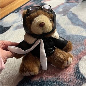 Aviator Teddy Bear Plush with Leather Jacket and Goggles green pond group